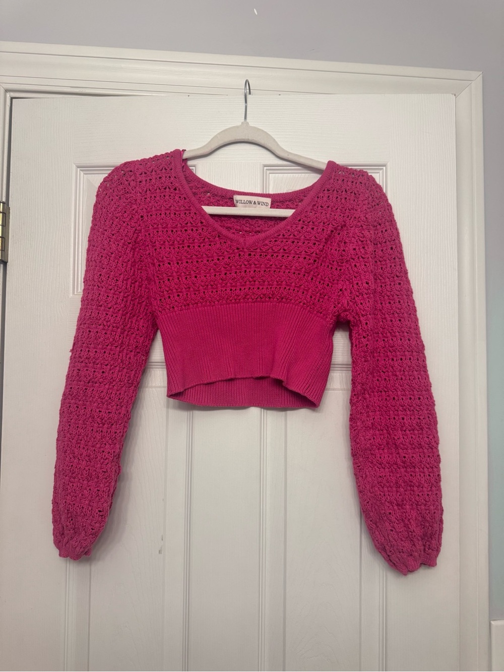 Willow & Wing Hot Pink Cropped Knit Sweater